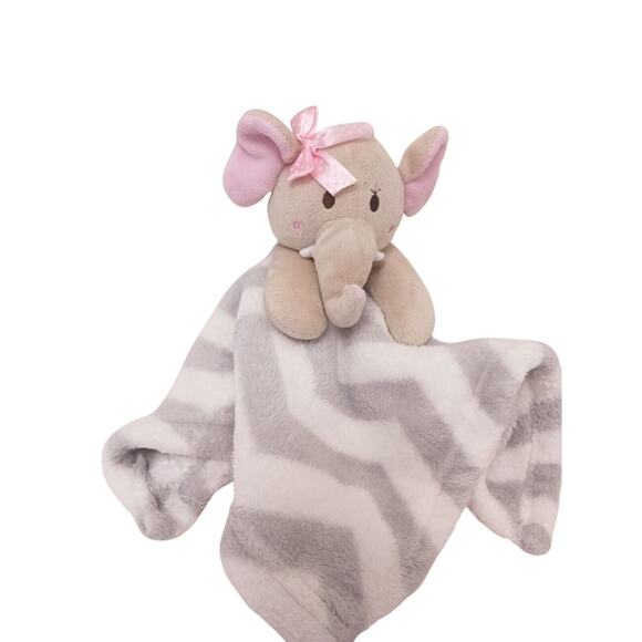 Baby Elephant Security Blanket Toy 12" Tusks Gray Plush Pink White Embroidered - Picture 3 of 16
